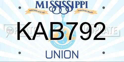 KAB792 Mississippi License Plate