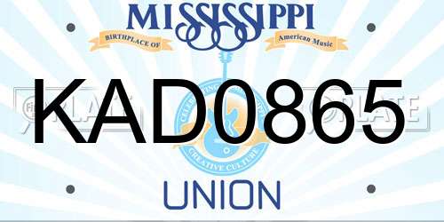 KAD0865 Mississippi License Plate