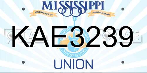 KAE3239 Mississippi License Plate