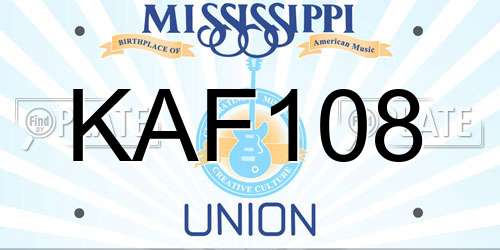 KAF108 Mississippi License Plate
