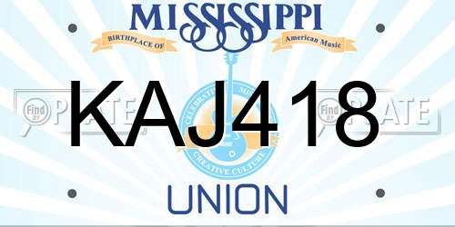 KAJ418 Mississippi License Plate
