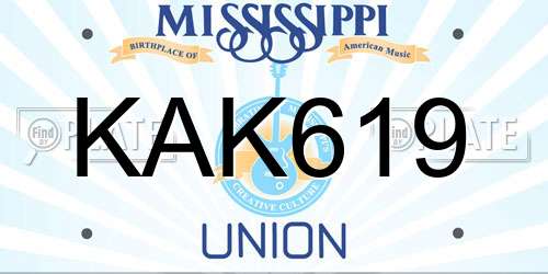 KAK619 Mississippi License Plate