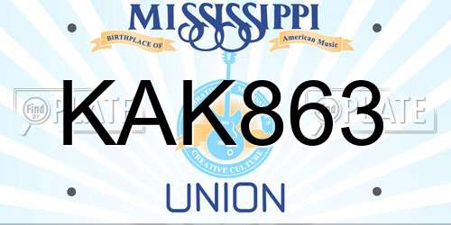 KAK863 Mississippi License Plate