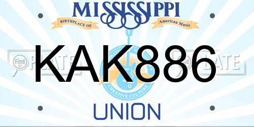 KAK886 Mississippi License Plate