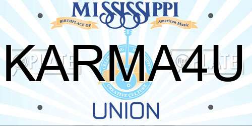 KARMA4U Mississippi License Plate