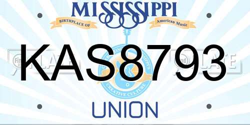 KAS8793 Mississippi License Plate