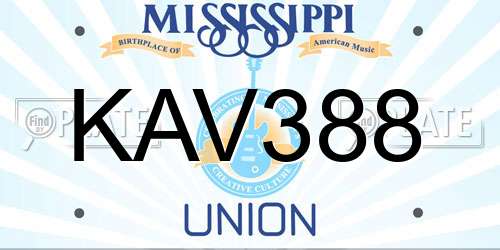 KAV388 Mississippi License Plate