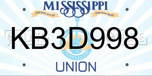 KB3D998 Mississippi License Plate