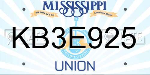 KB3E925 Mississippi License Plate