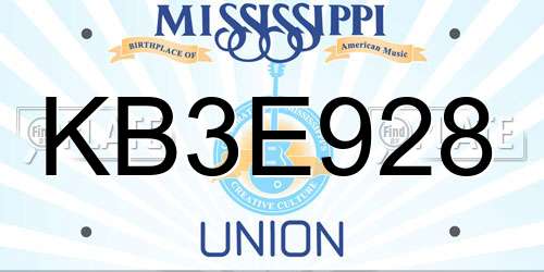 KB3E928 Mississippi License Plate