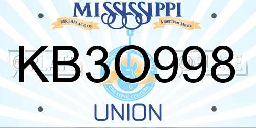 KB3O998 Mississippi License Plate