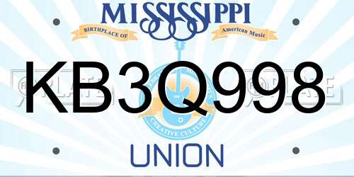 KB3Q998 Mississippi License Plate