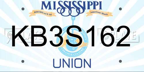 KB3S162 Mississippi License Plate