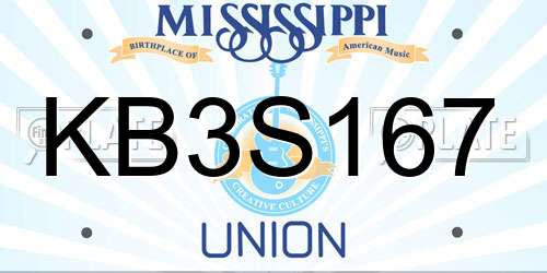 KB3S167 Mississippi License Plate