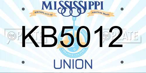 KB5012 Mississippi License Plate