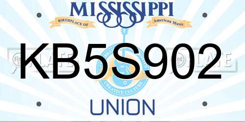 KB5S902 Mississippi License Plate