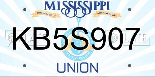 KB5S907 Mississippi License Plate