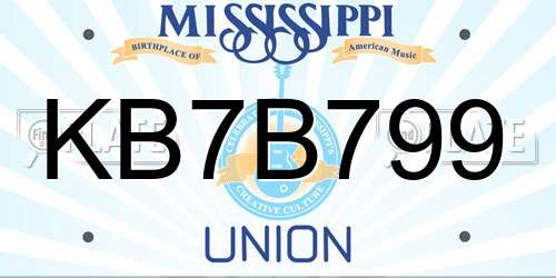 KB7B799 Mississippi License Plate
