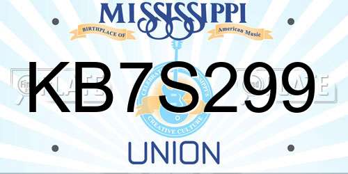 KB7S299 Mississippi License Plate