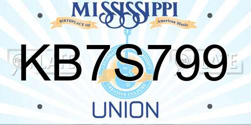 KB7S799 Mississippi License Plate