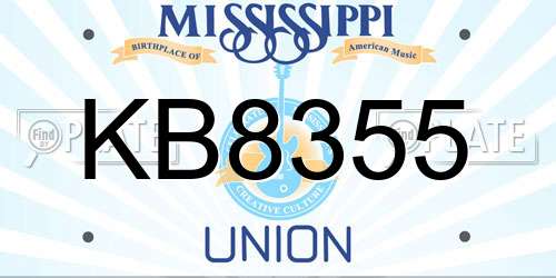 KB8355 Mississippi License Plate