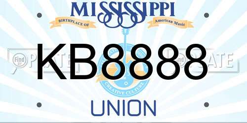 KB8888 Mississippi License Plate