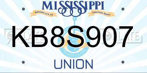 KB8S907 Mississippi License Plate