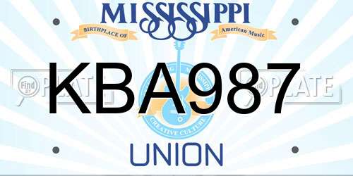 KBA987 Mississippi License Plate