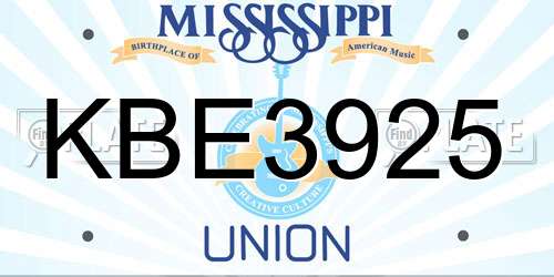 KBE3925 Mississippi License Plate