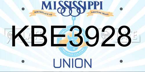 KBE3928 Mississippi License Plate