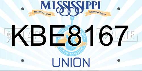 KBE8167 Mississippi License Plate