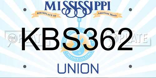 KBS362 Mississippi License Plate