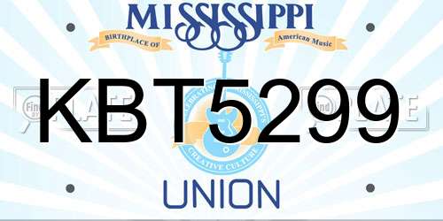 KBT5299 Mississippi License Plate