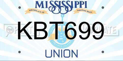 KBT699 Mississippi License Plate