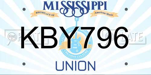 KBY796 Mississippi License Plate