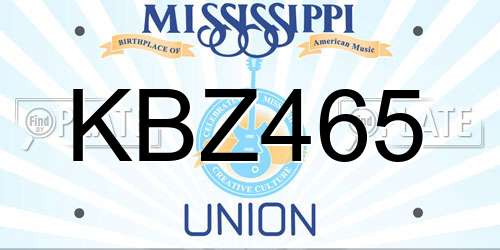 KBZ465 Mississippi License Plate