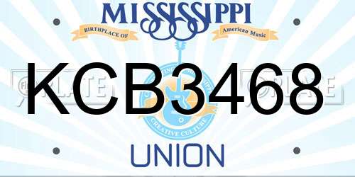 KCB3468 Mississippi License Plate