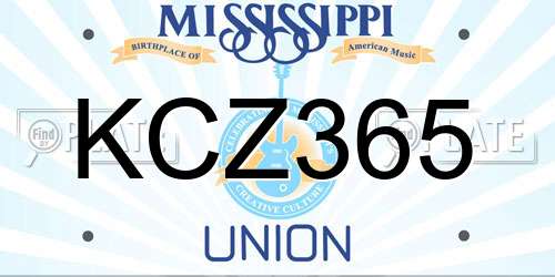 KCZ365 Mississippi License Plate
