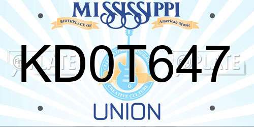 KD0T647 Mississippi License Plate
