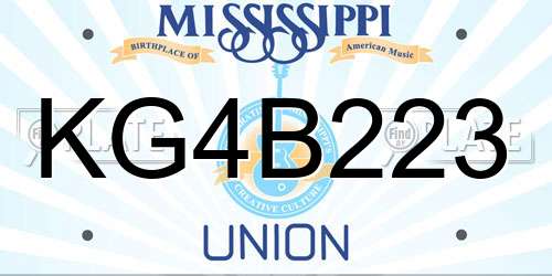 KG4B223 Mississippi License Plate