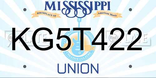 KG5T422 Mississippi License Plate