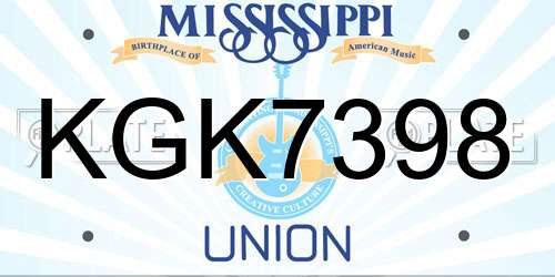 KGK7398 Mississippi License Plate