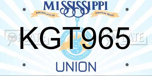KGT965 Mississippi License Plate