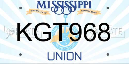 KGT968 Mississippi License Plate