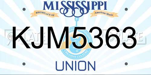 KJM5363 Mississippi License Plate