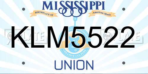 KLM5522 Mississippi License Plate