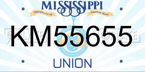 KM55655 Mississippi License Plate