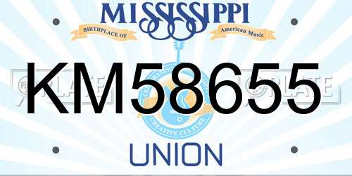 KM58655 Mississippi License Plate