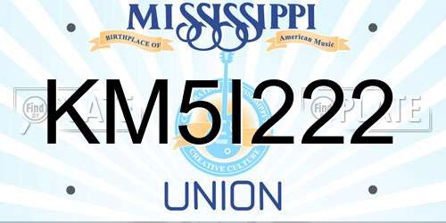 KM5I222 Mississippi License Plate