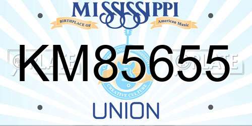 KM85655 Mississippi License Plate